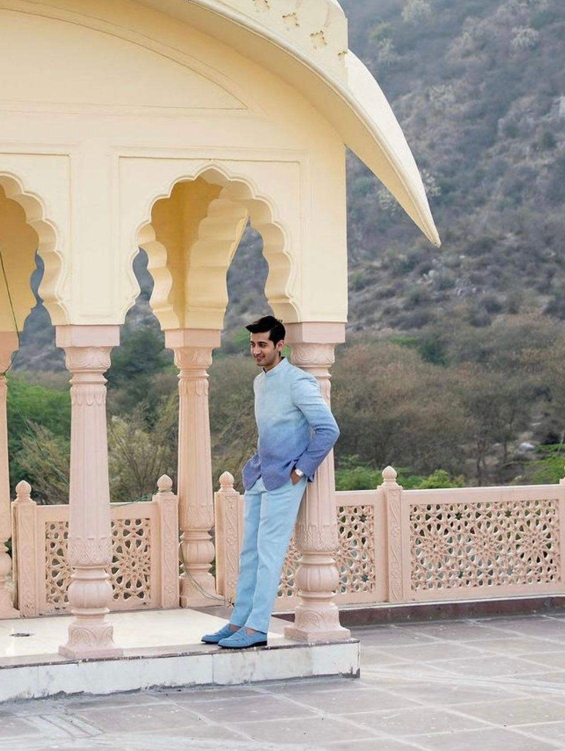 Sky Blue Ombre Bandhgala Suit