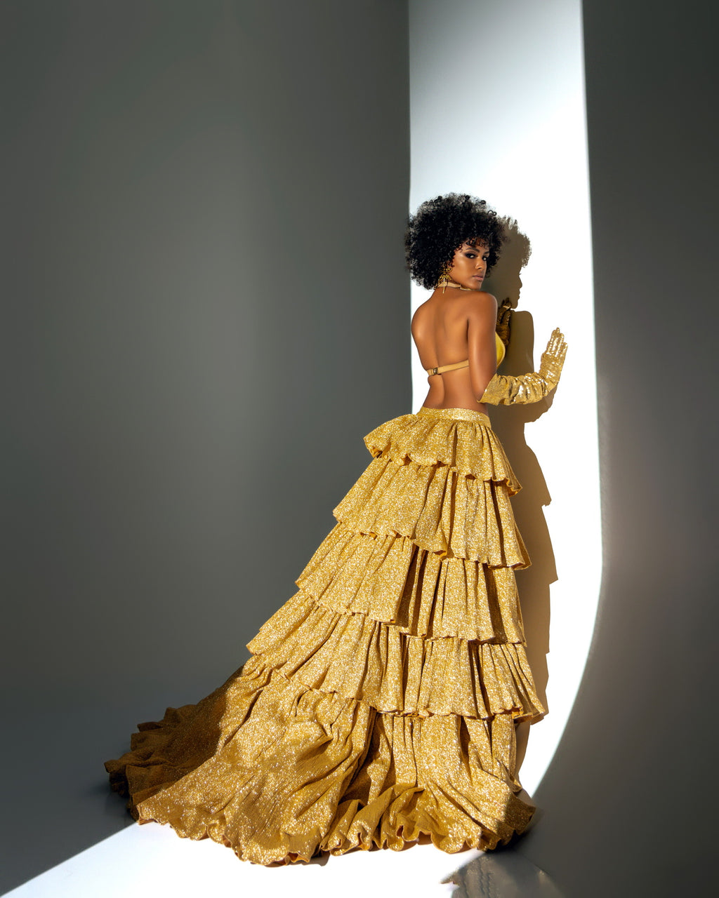 Gold Metal Top with Crinkled Skirt