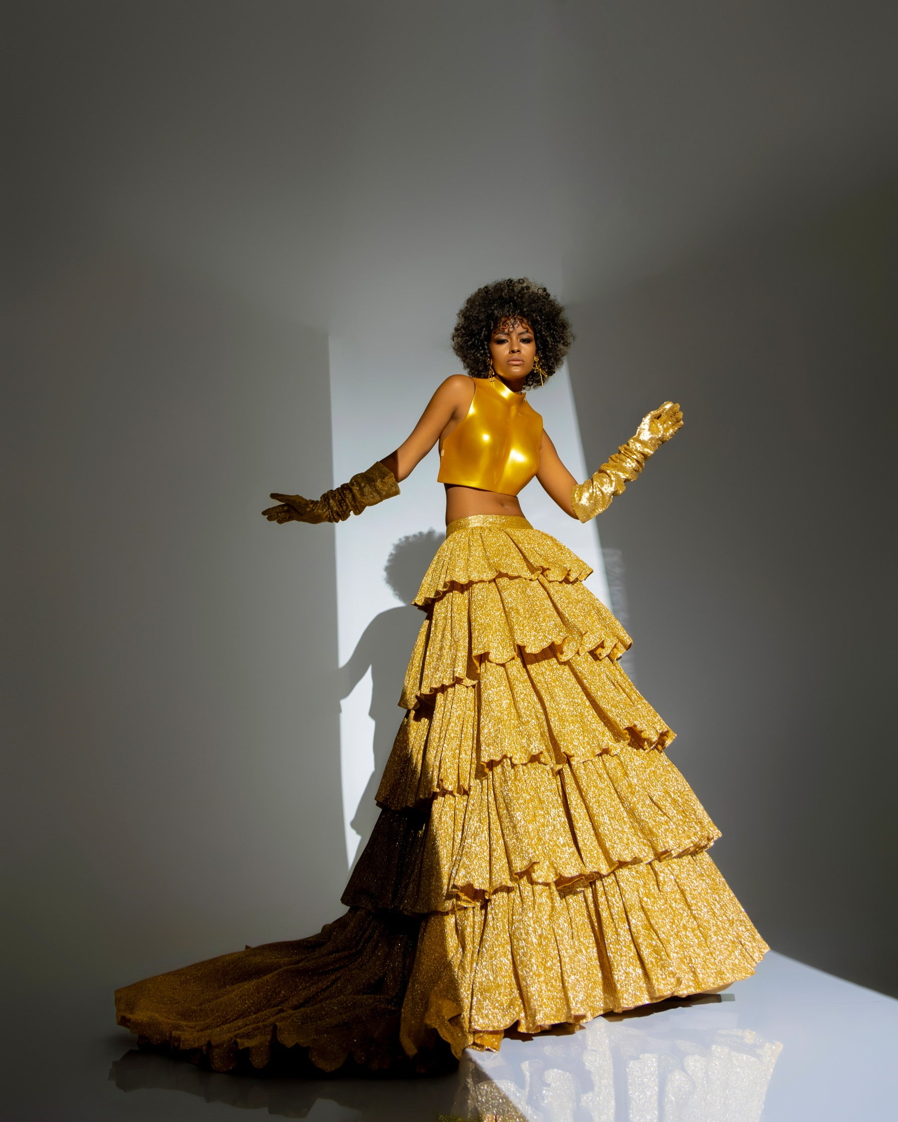 Gold Metal Top with Crinkled Skirt