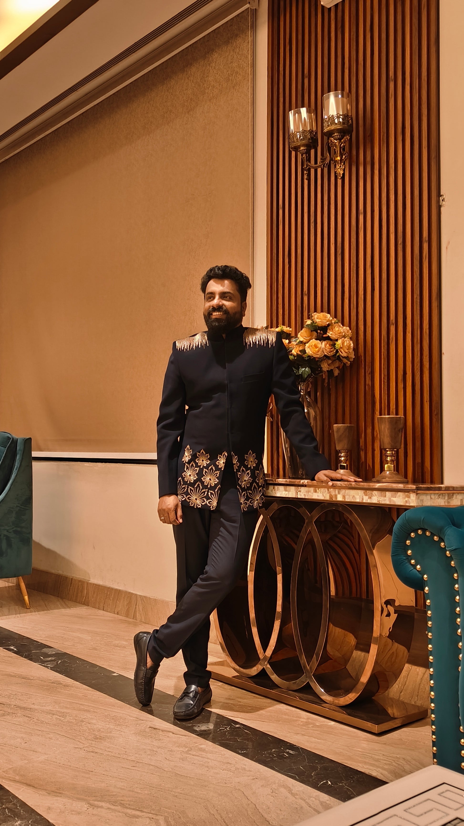 Regal Navy Embroidered Bandhgala Suit