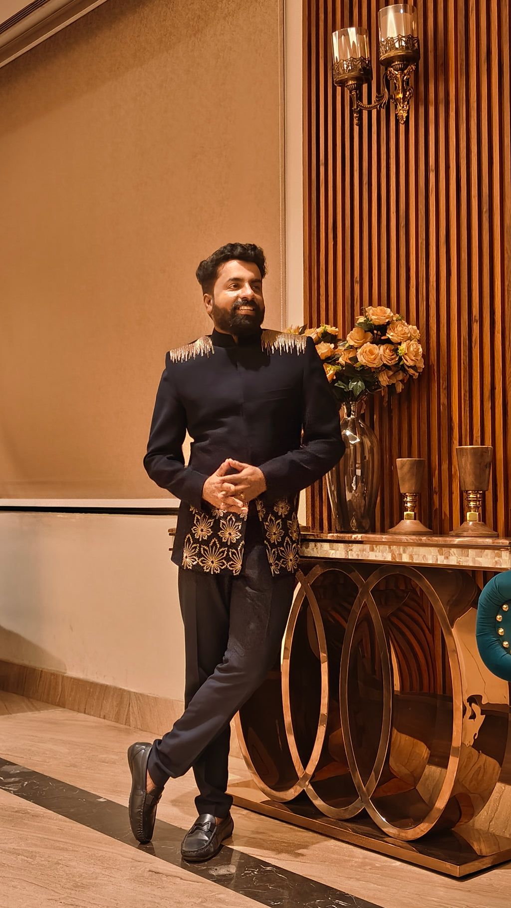Regal Navy Embroidered Bandhgala Suit