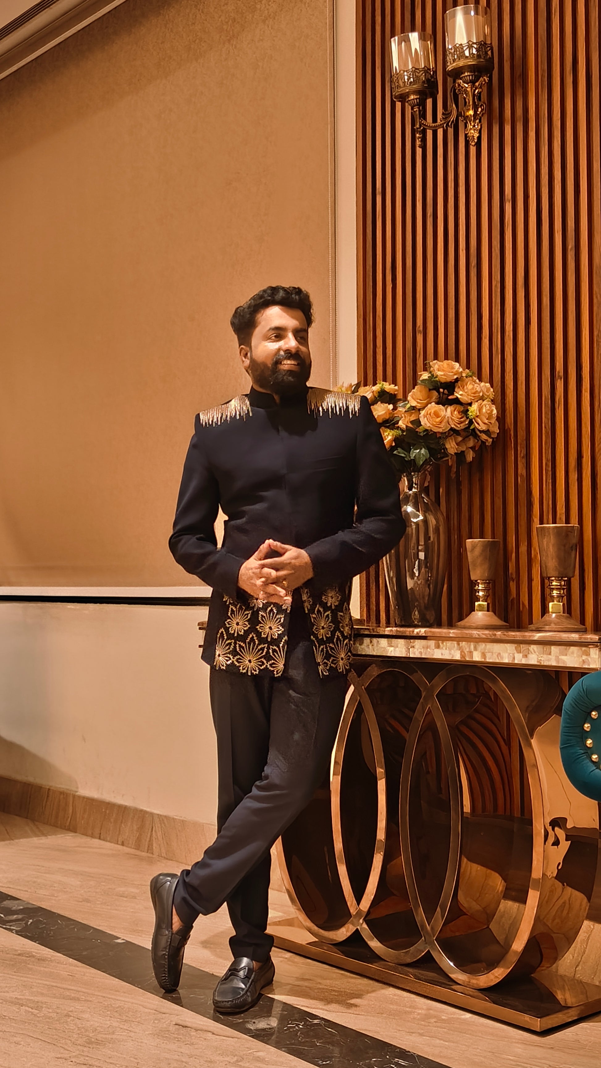 Regal Navy Embroidered Bandhgala Suit