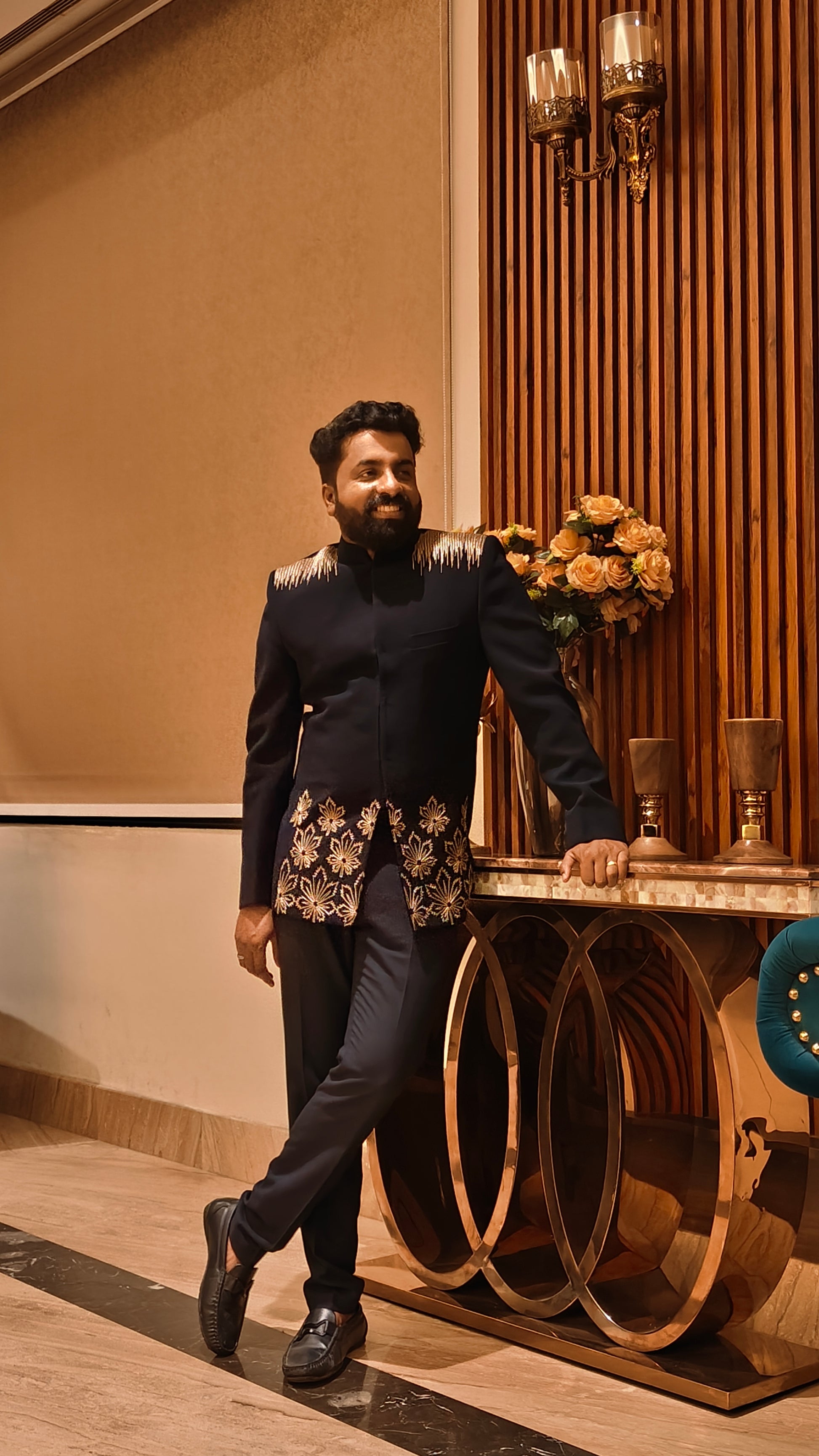 Regal Navy Embroidered Bandhgala Suit