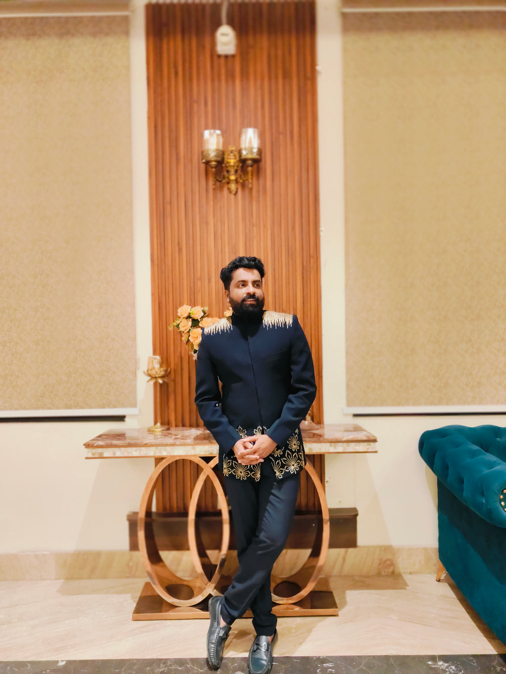 Regal Navy Embroidered Bandhgala Suit