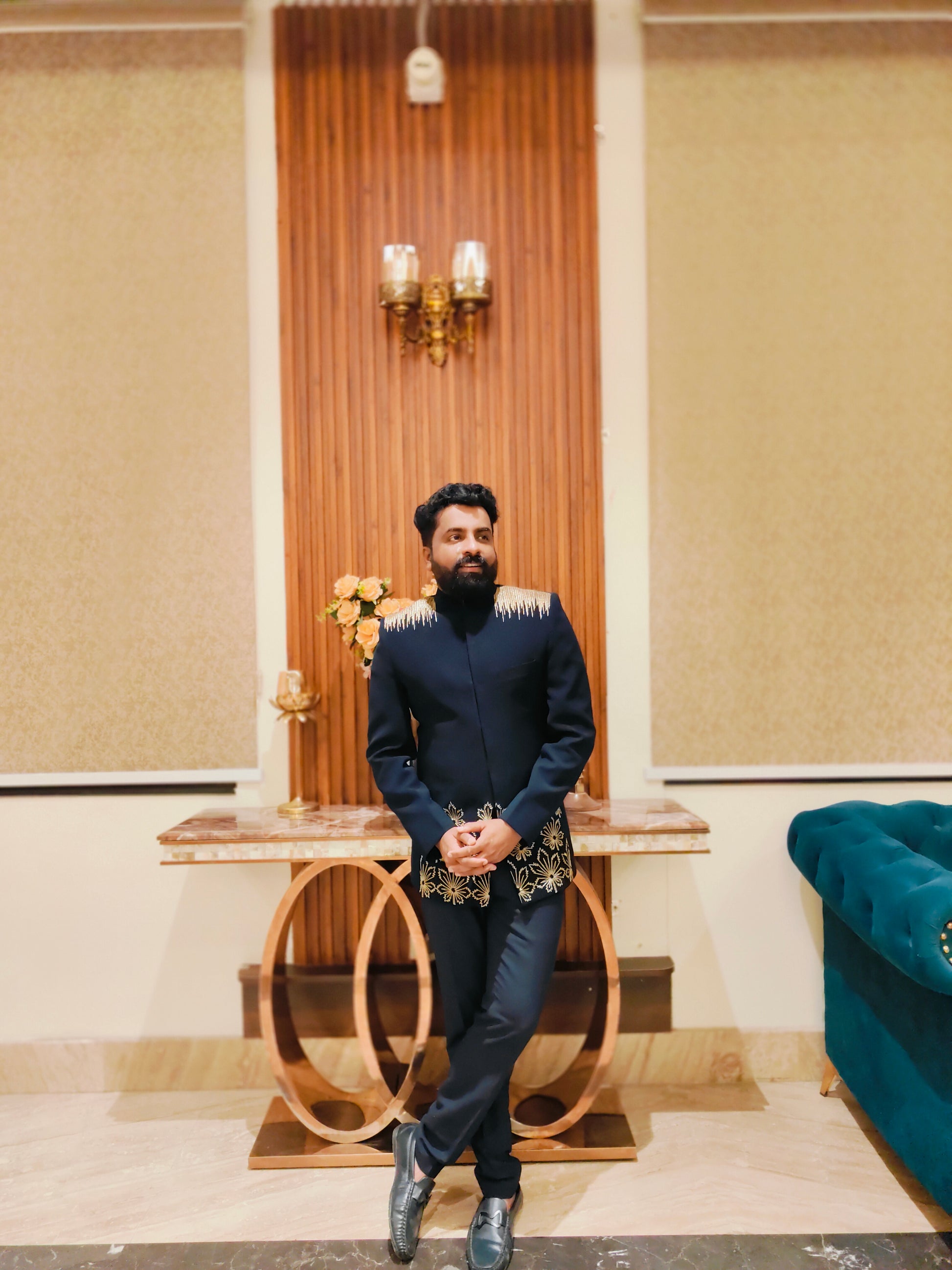 Regal Navy Embroidered Bandhgala Suit