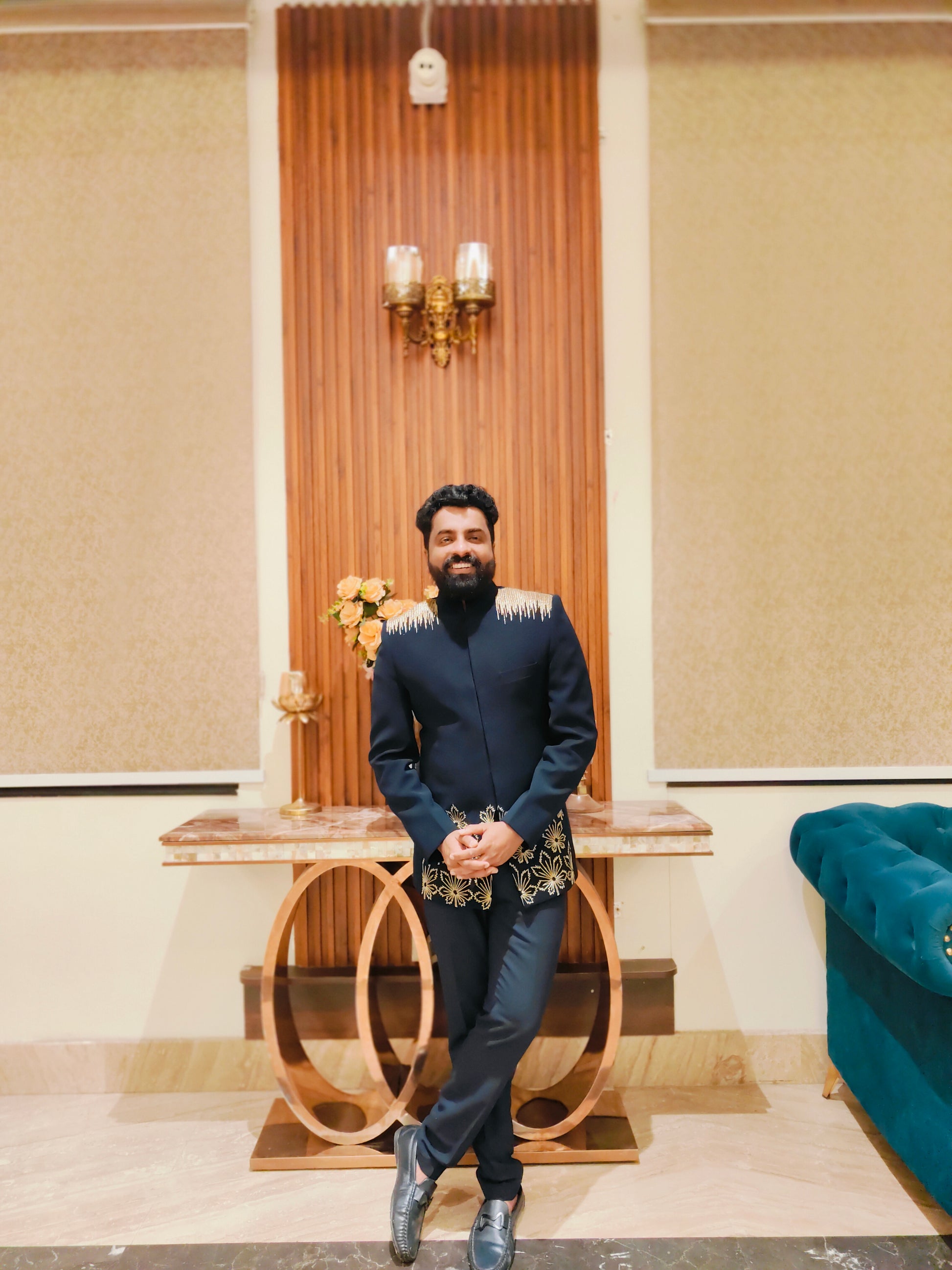 Regal Navy Embroidered Bandhgala Suit