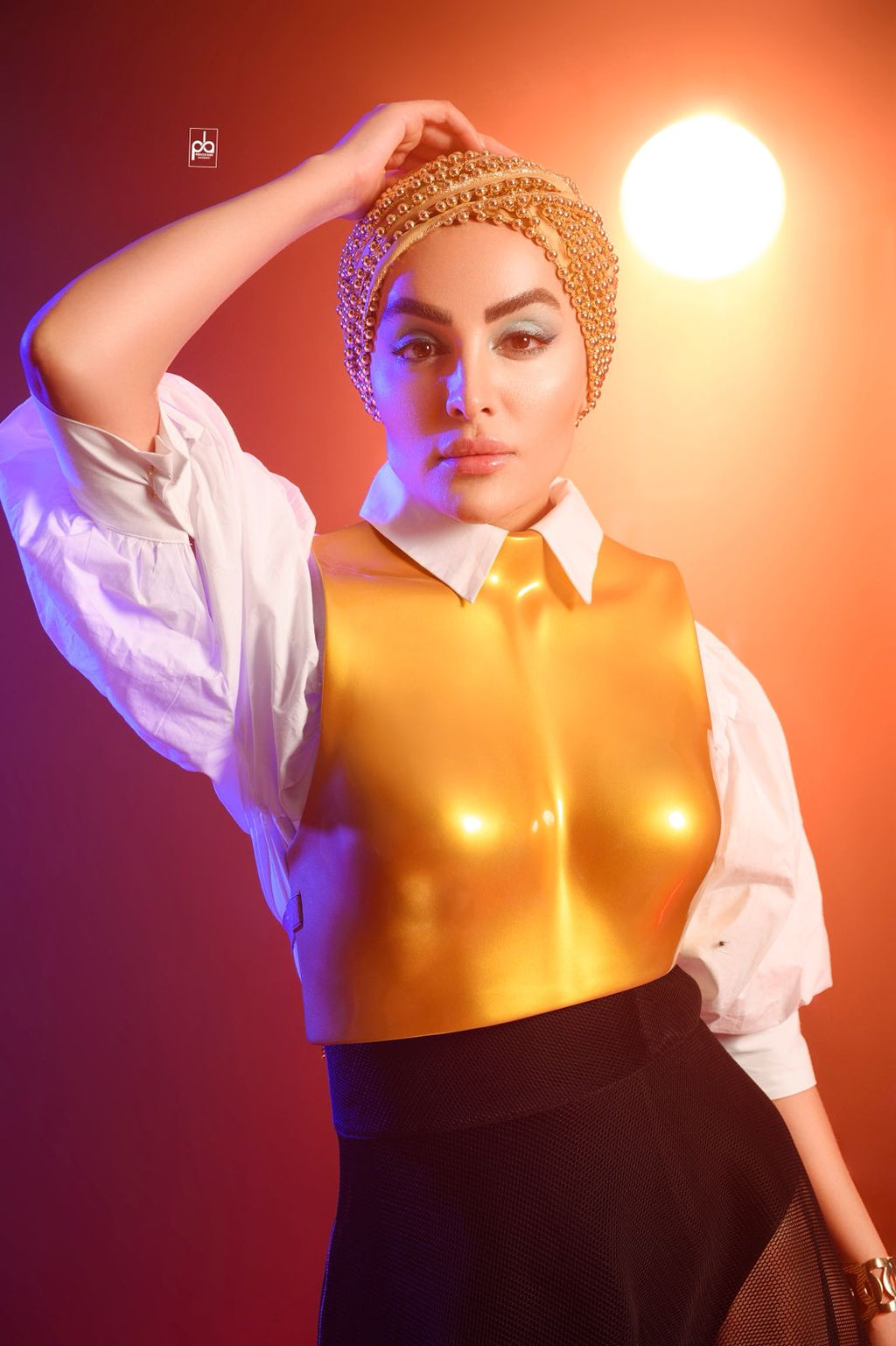 Gold Metal Top with Crinkled Skirt