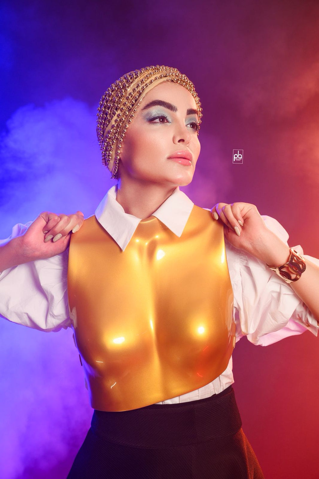 Gold Metal Top with Crinkled Skirt