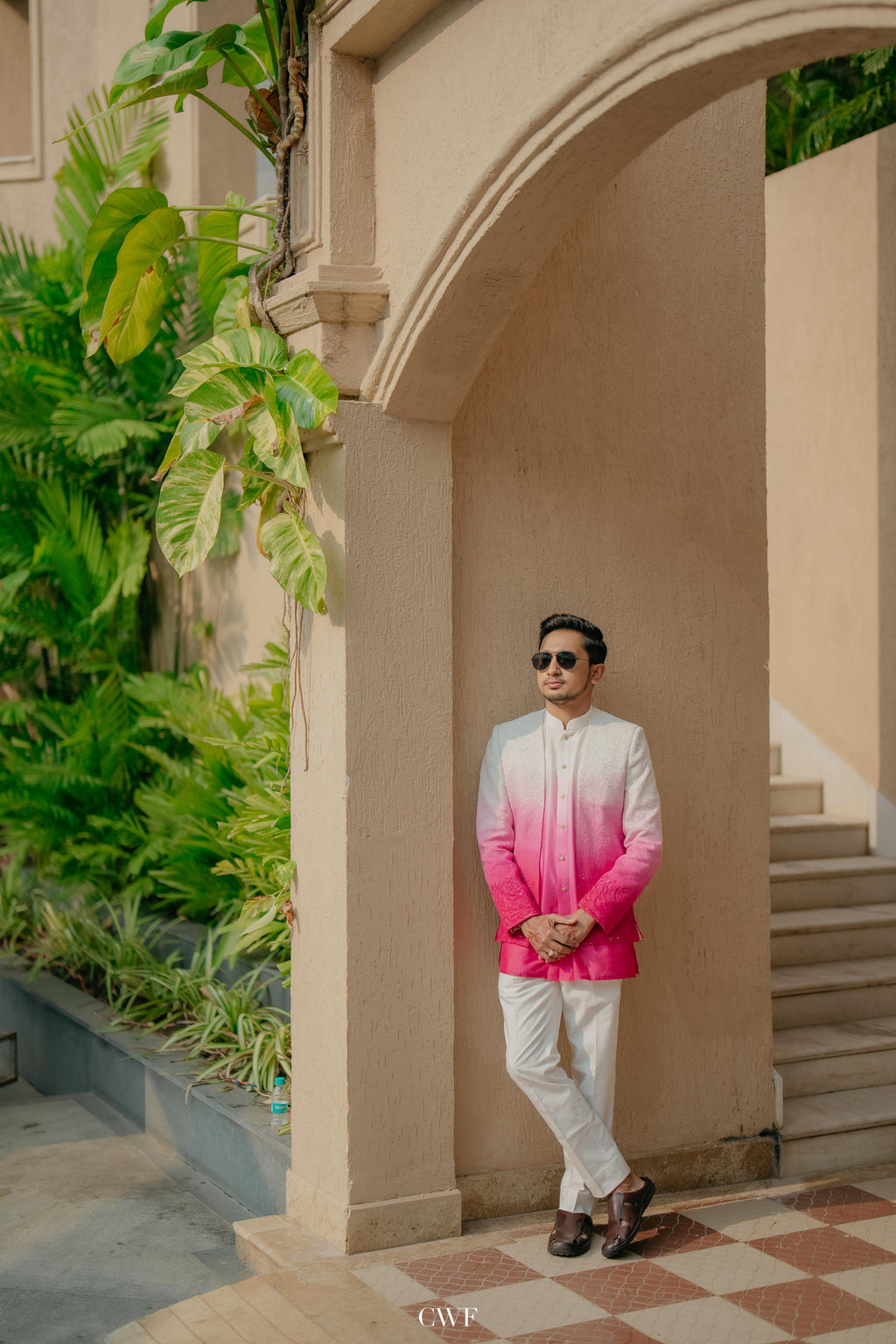 Pink-White Ombre Sherwani Outfit