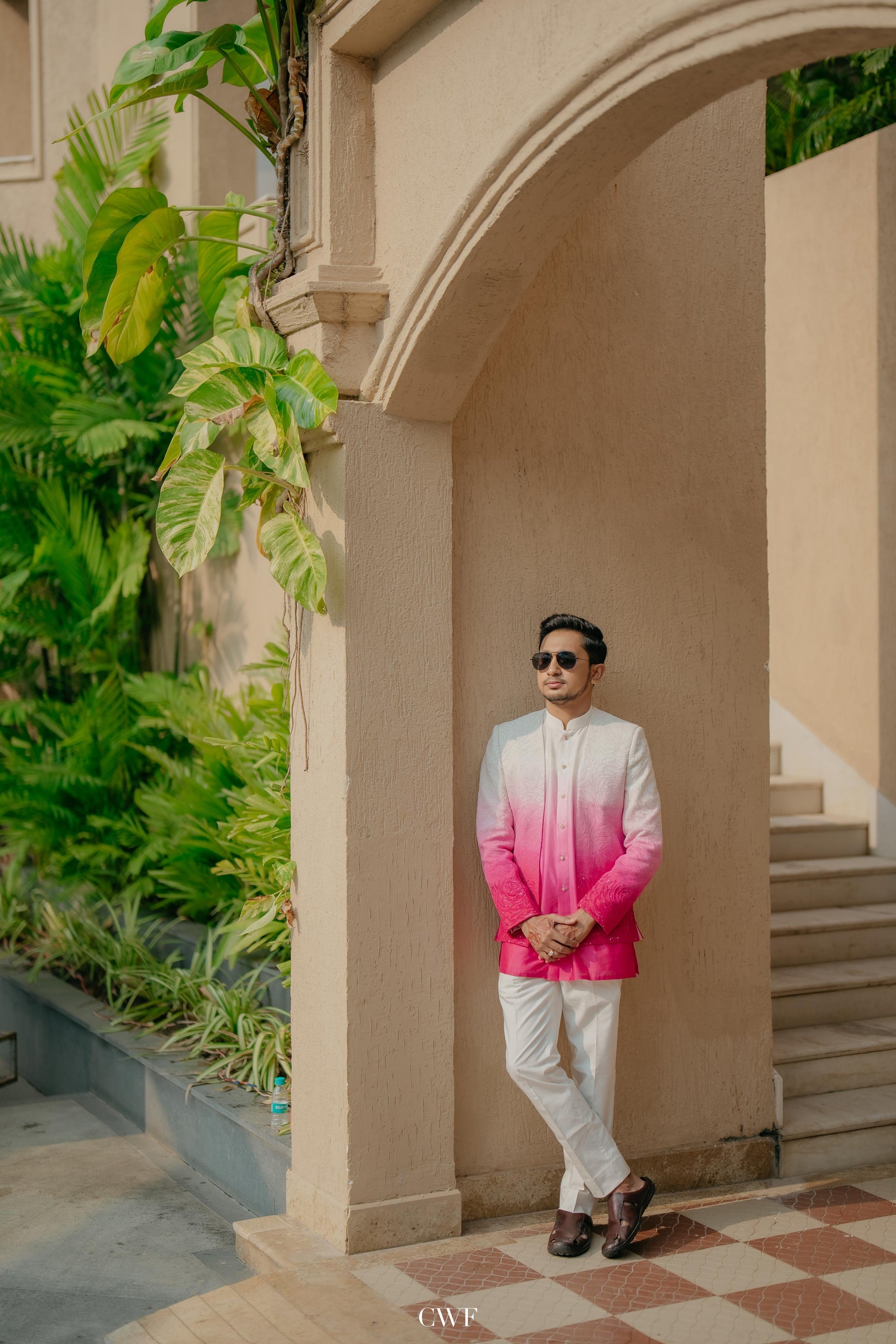 Pink-White Ombre Sherwani Outfit