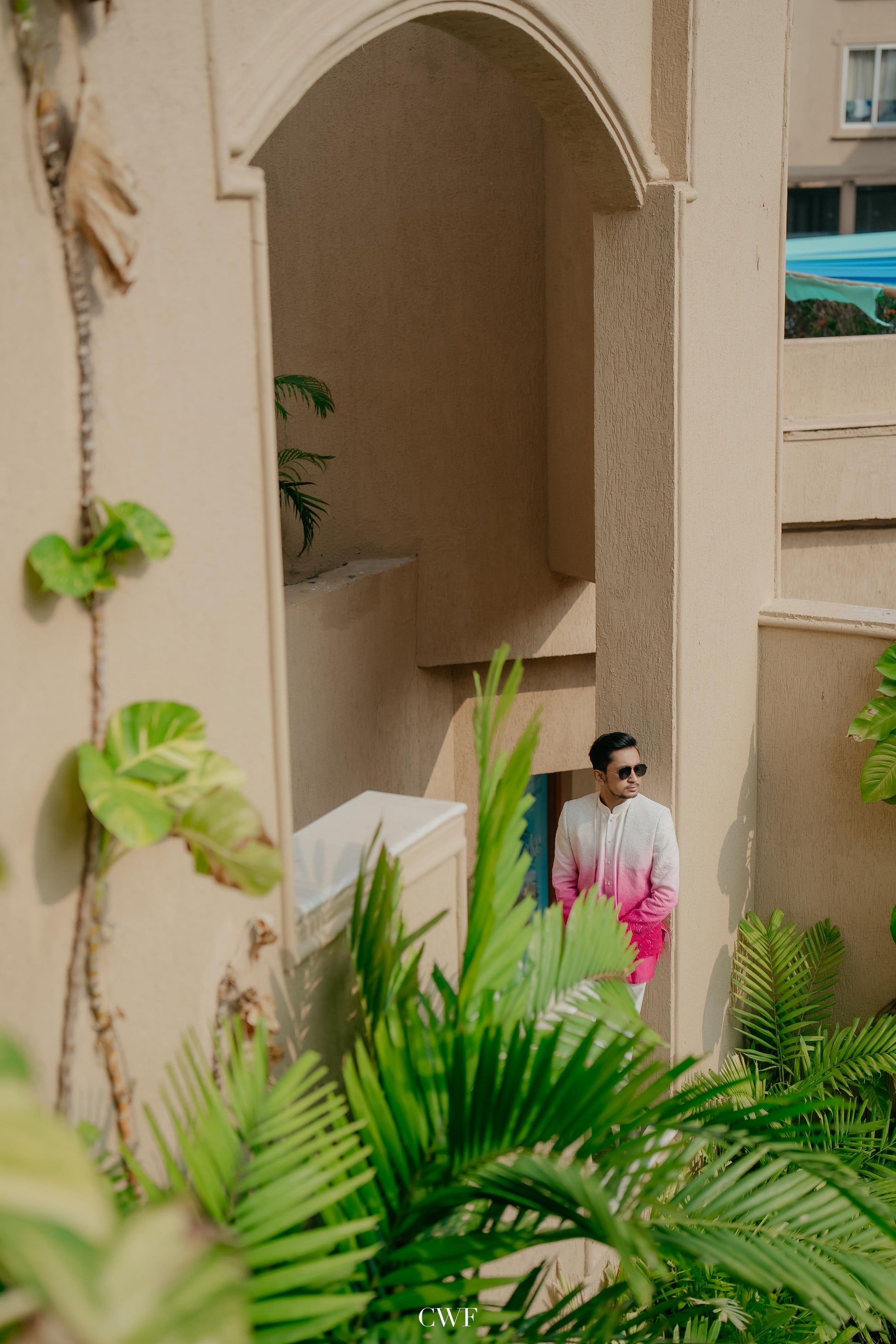 Pink-White Ombre Sherwani Outfit