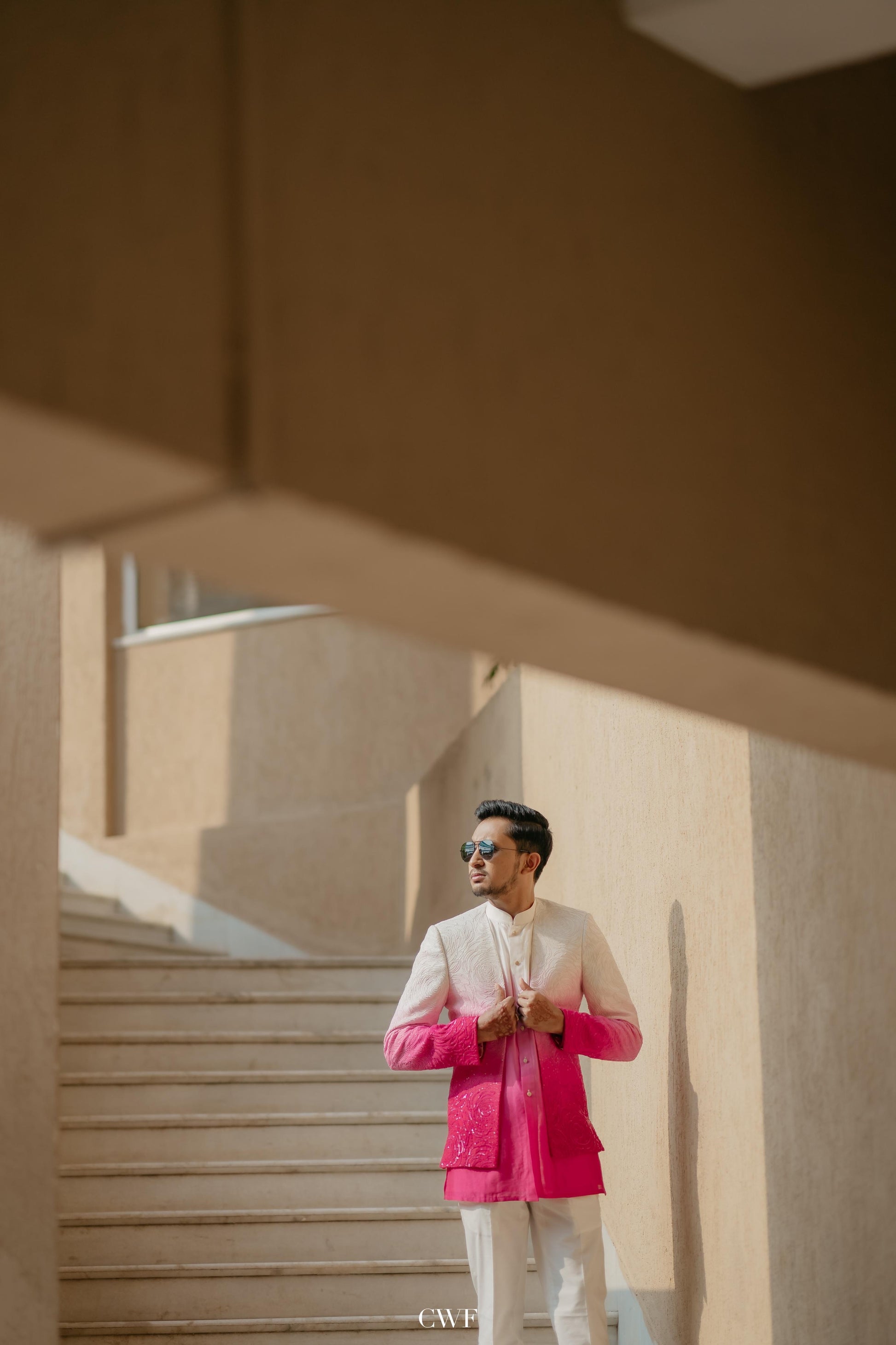 Pink-White Ombre Sherwani Outfit