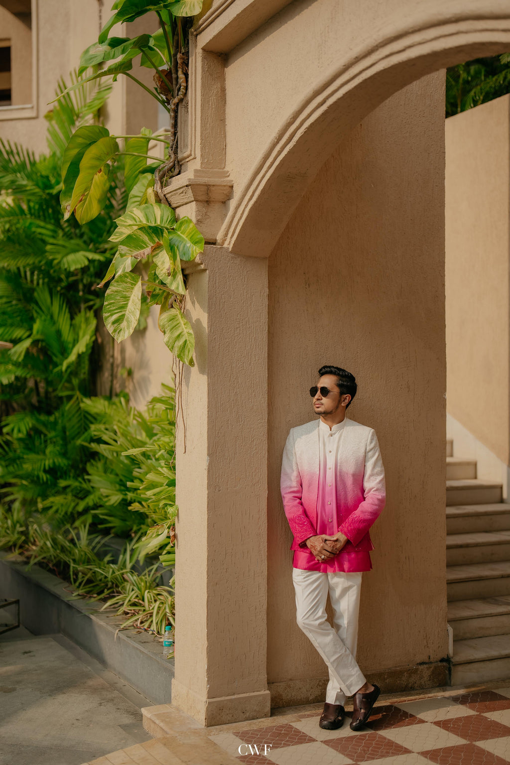 Pink-White Ombre Sherwani Outfit