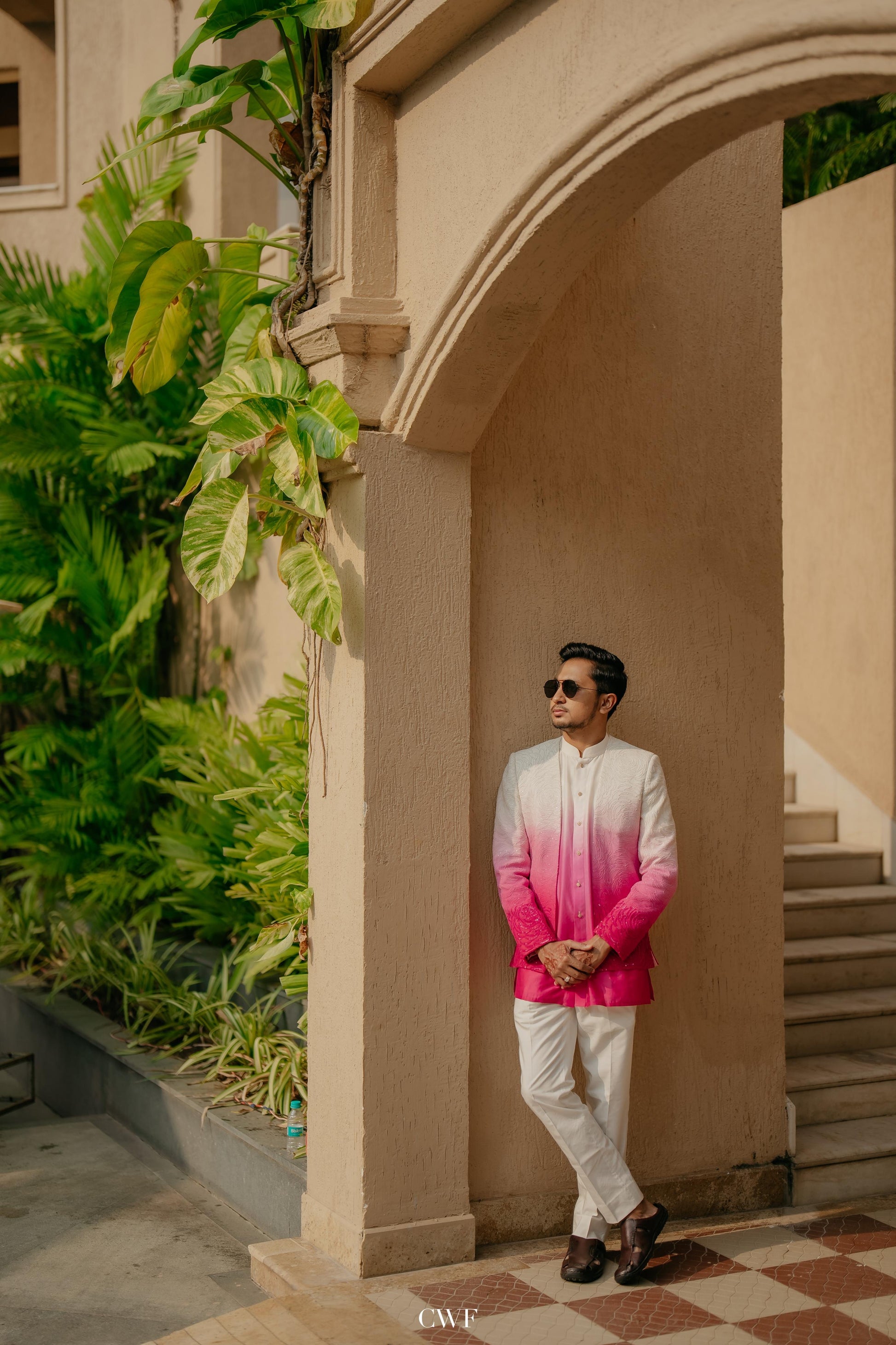 Pink-White Ombre Sherwani Outfit