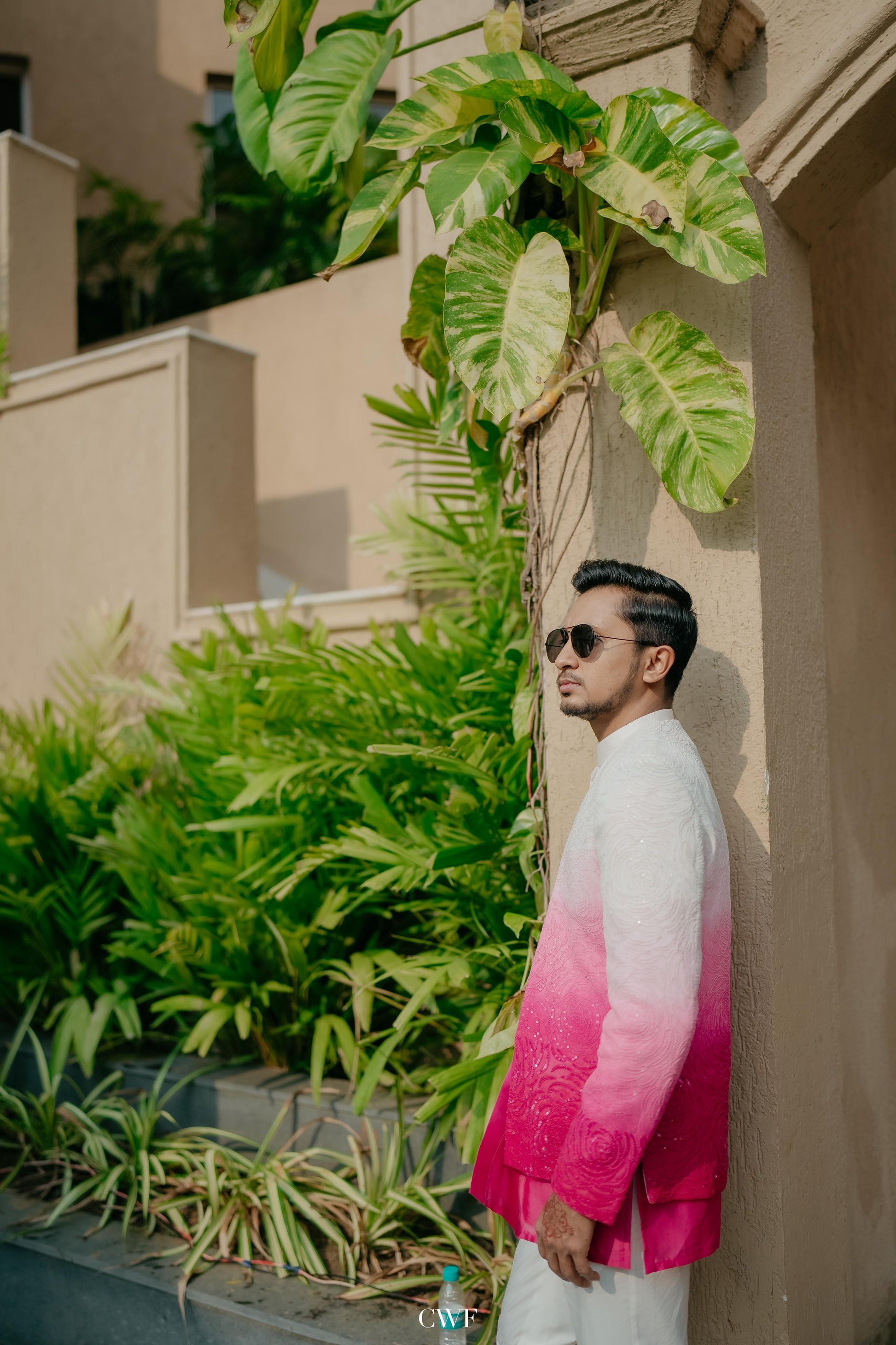 Pink-White Ombre Sherwani Outfit