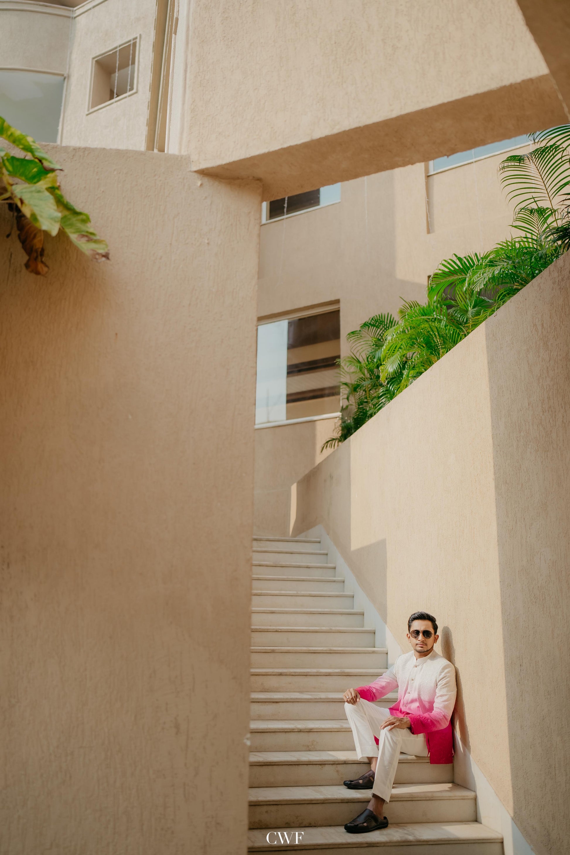 Pink-White Ombre Sherwani Outfit