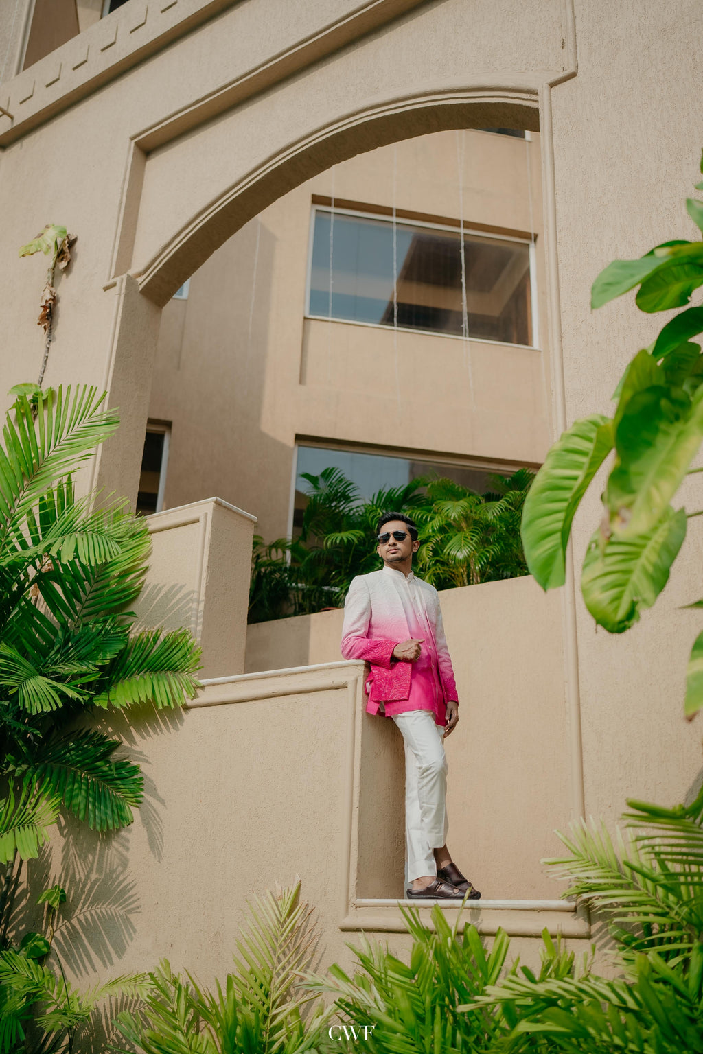 Pink-White Ombre Sherwani Outfit