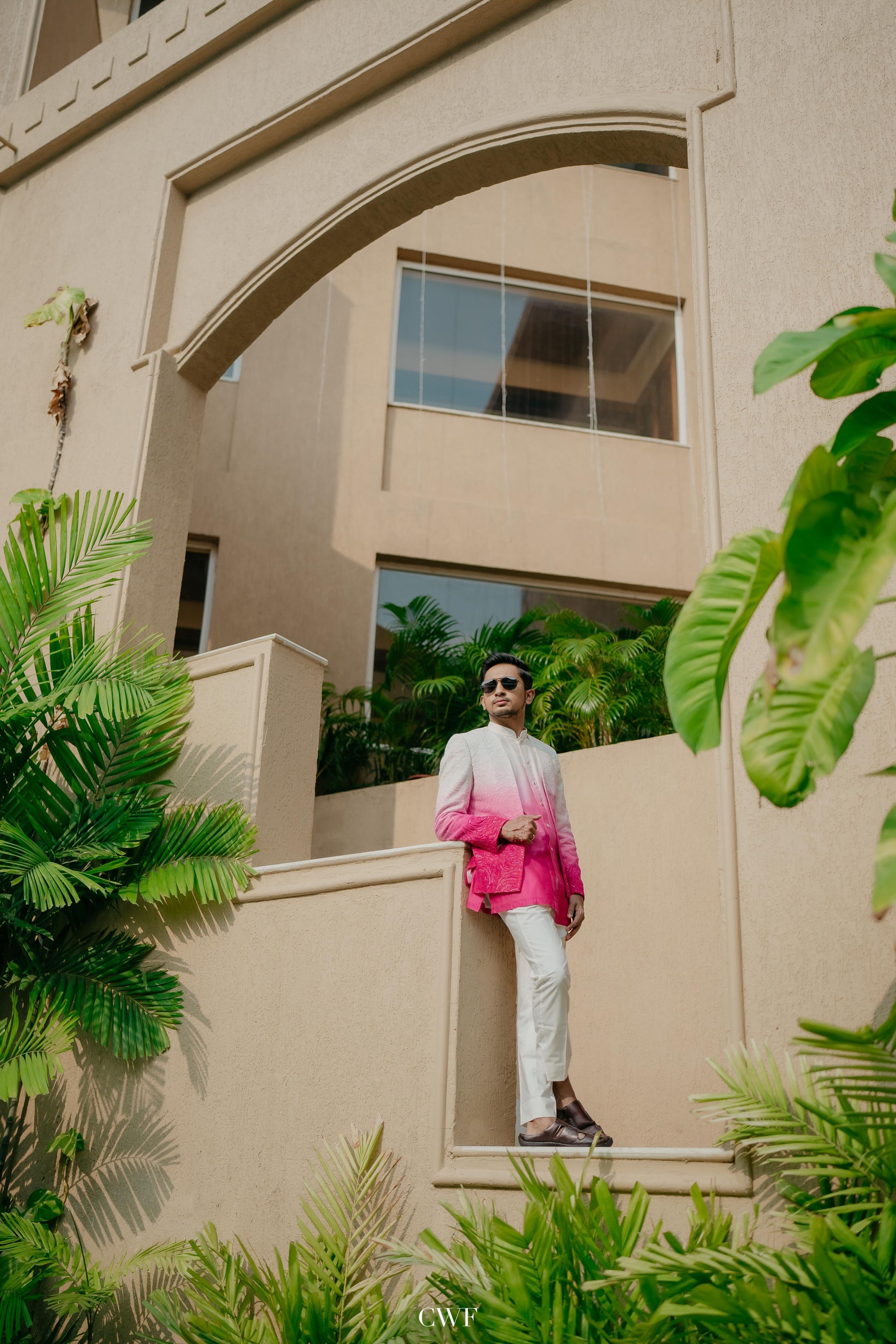 Pink-White Ombre Sherwani Outfit